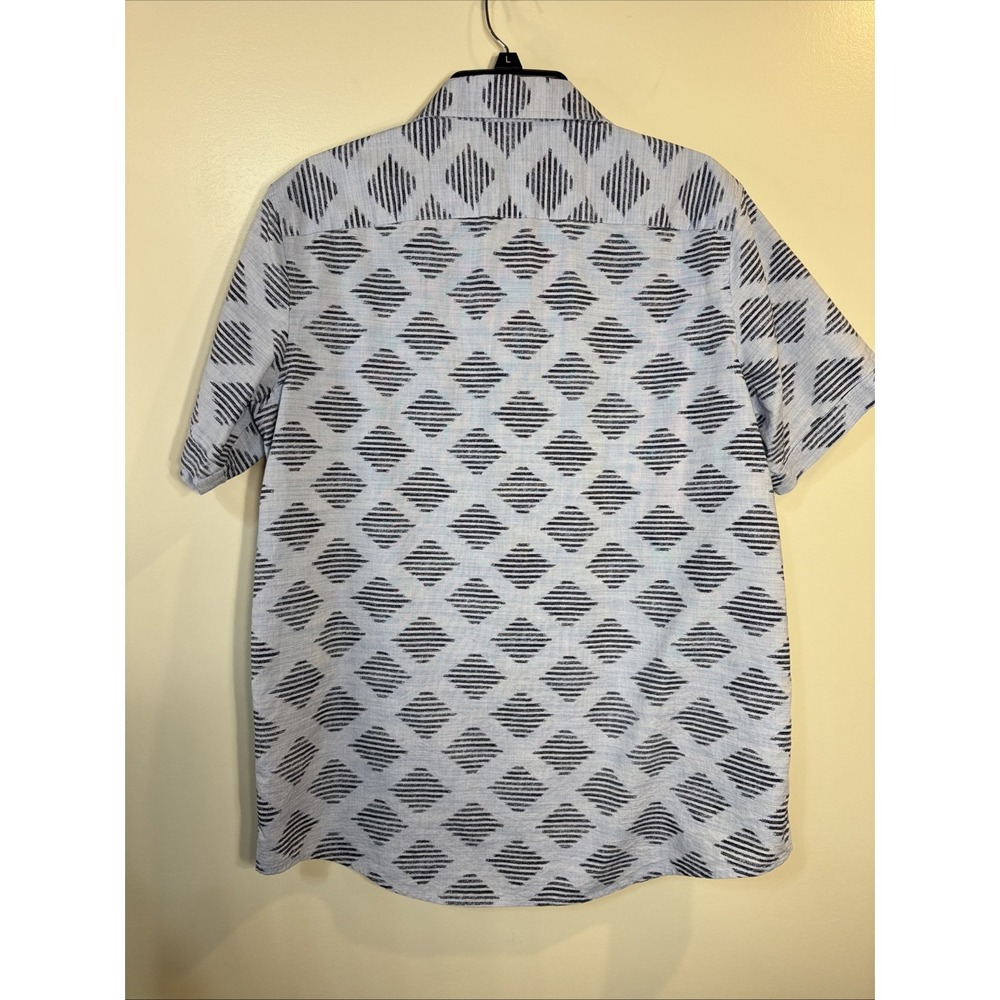 Tasso Elba Mens Shirt Blue Diamond Pattern Short Sleeve Button Up Cotton - Picture 4 of 6
